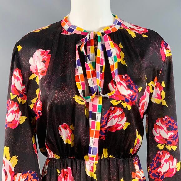 MSGM Size M Brown Multi Color Polyester Floral Bow A-Line Dress - Picture 2 of 11